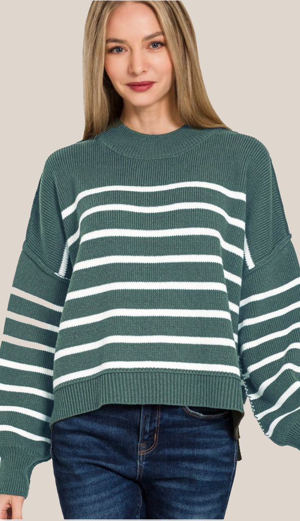 Rachel Exposed Seam Striped Sweater- Deep Camel