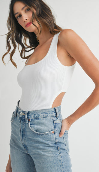 Ribbed Cutout Bodysuit- Off White