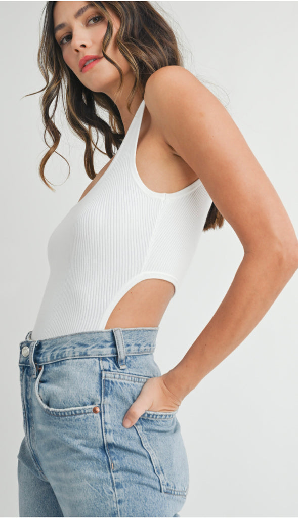 Ribbed Cutout Bodysuit- Lt. Taupe