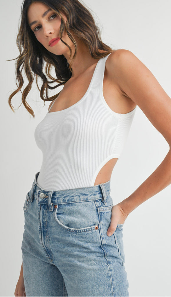 Ribbed Cutout Bodysuit- Off White