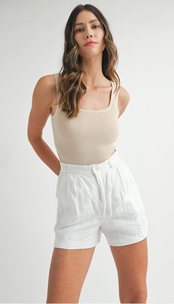Ribbed Cutout Bodysuit- Off White