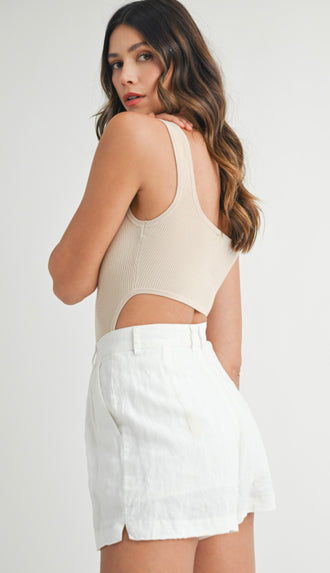 Ribbed Cutout Bodysuit- Lt. Taupe