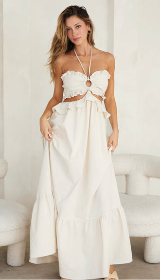 Whimsical Wonder Cut Out Maxi Dress- Ivory