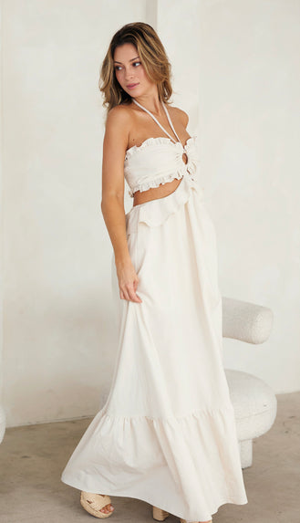 Whimsical Wonder Cut Out Maxi Dress- Ivory