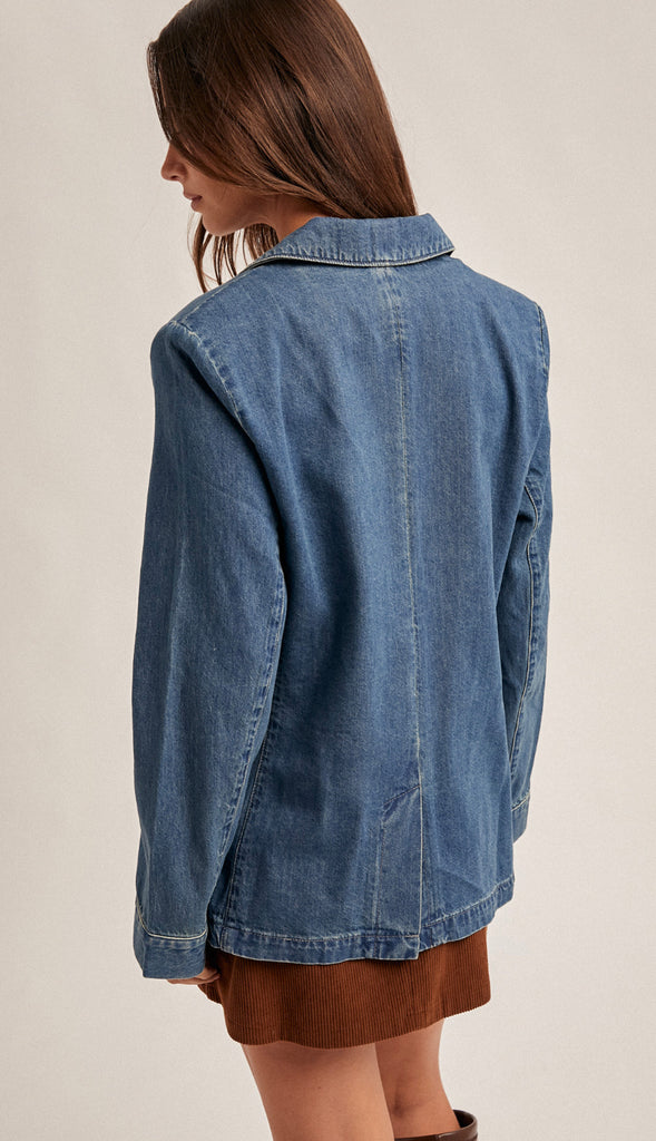Denim Blazer Jacket- Washed Medium Denim