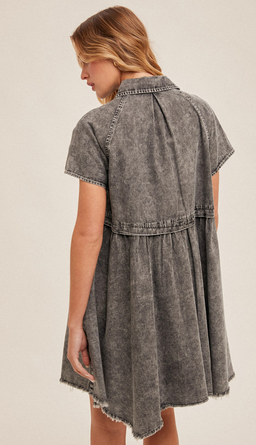 Parker Distressed Washed Denim Dress- Black Parker Distressed Washed Denim Dress- Black