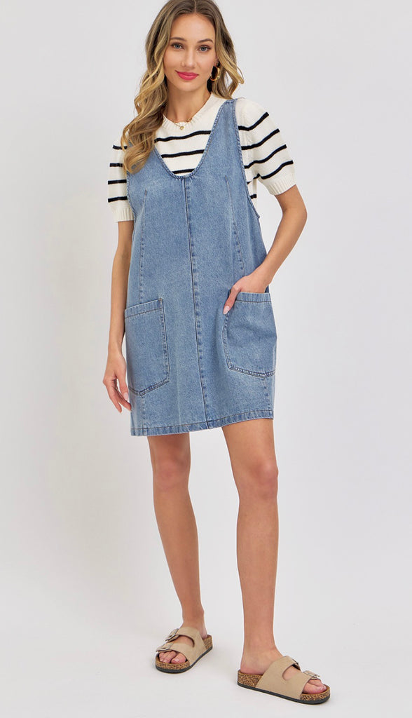 Overall Denim Dress- Light Wash Denim