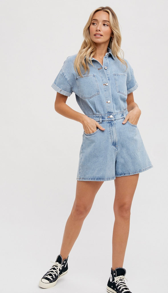 Hayes Denim Romper- Lt. Denim