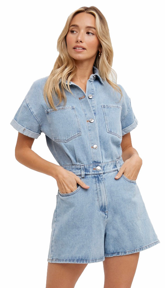 Hayes Denim Romper- Lt. Denim