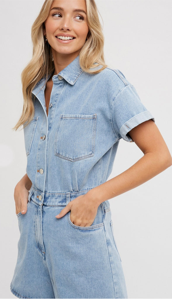 Hayes Denim Romper- Lt. Denim