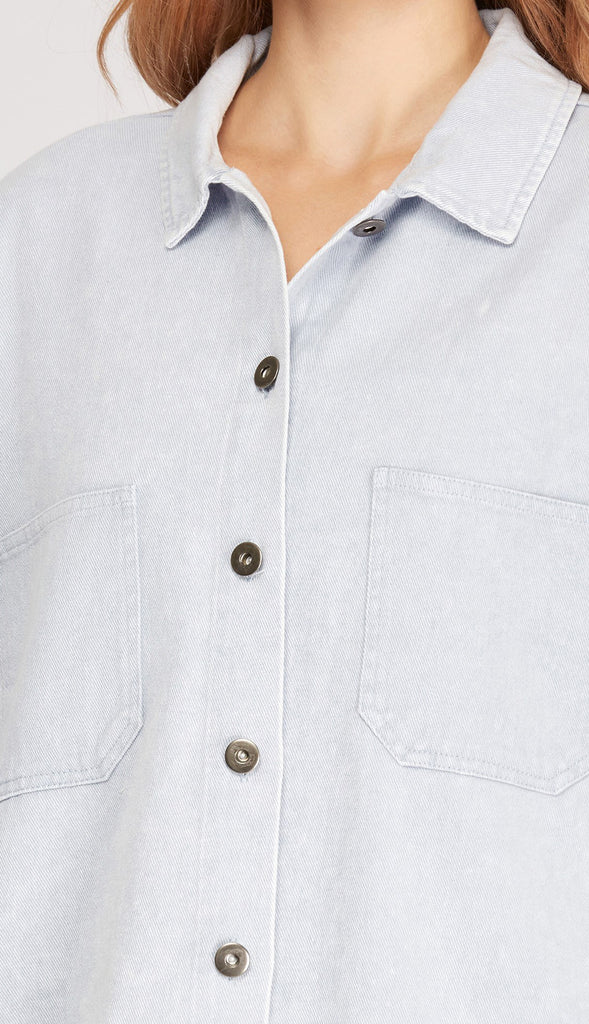 Hattie Oversized Half Sleeve Washed Denim Shirt- Lt Blue