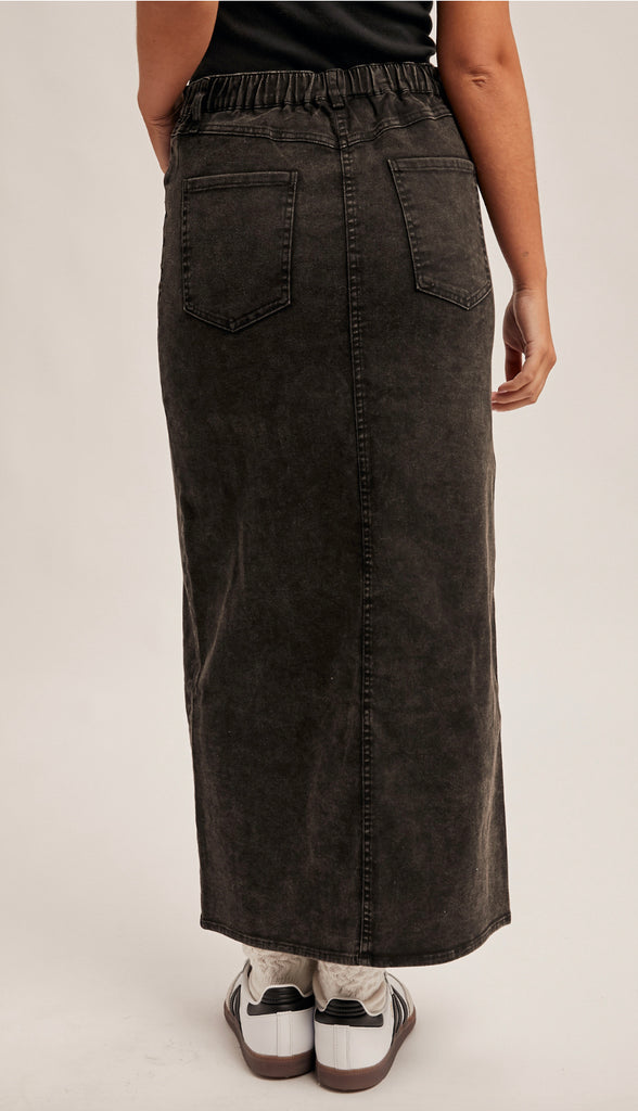 Kramer Elastic Waist Twill Maxi Skirt- Plum
