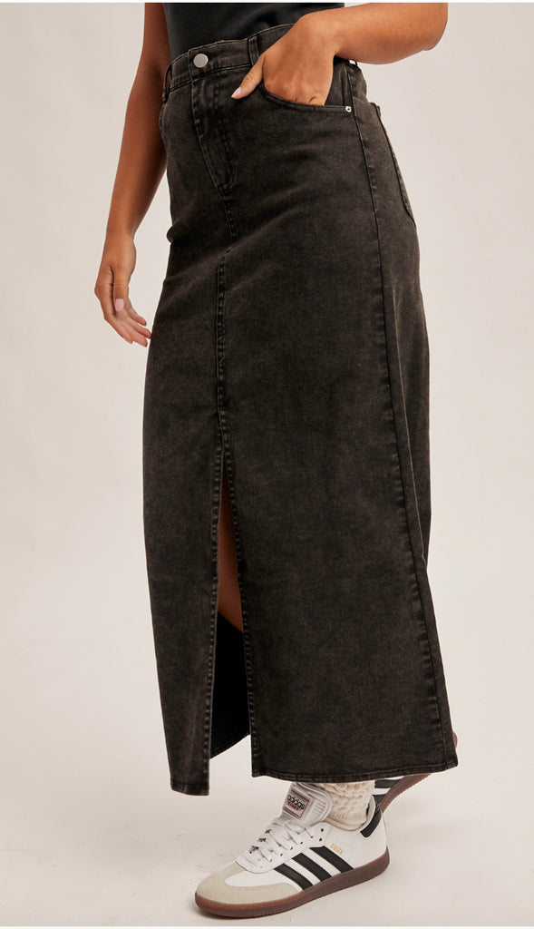 Kramer Elastic Waist Twill Maxi Skirt- Plum