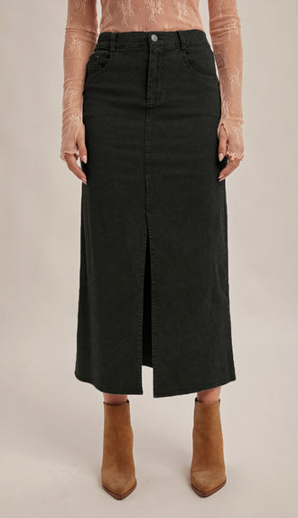 Kramer Elastic Waist Twill Maxi Skirt- Plum