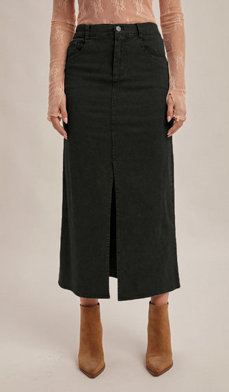 Kramer Elastic Waist Twill Maxi Skirt- Black