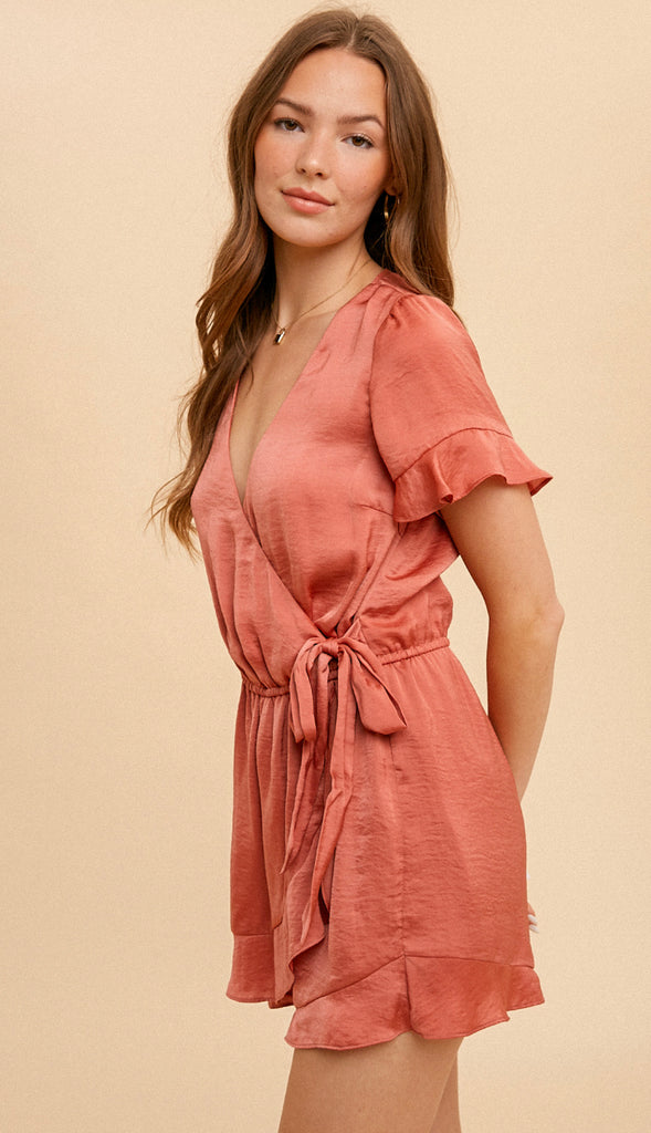 Beauty Within Satin Wrap Romper