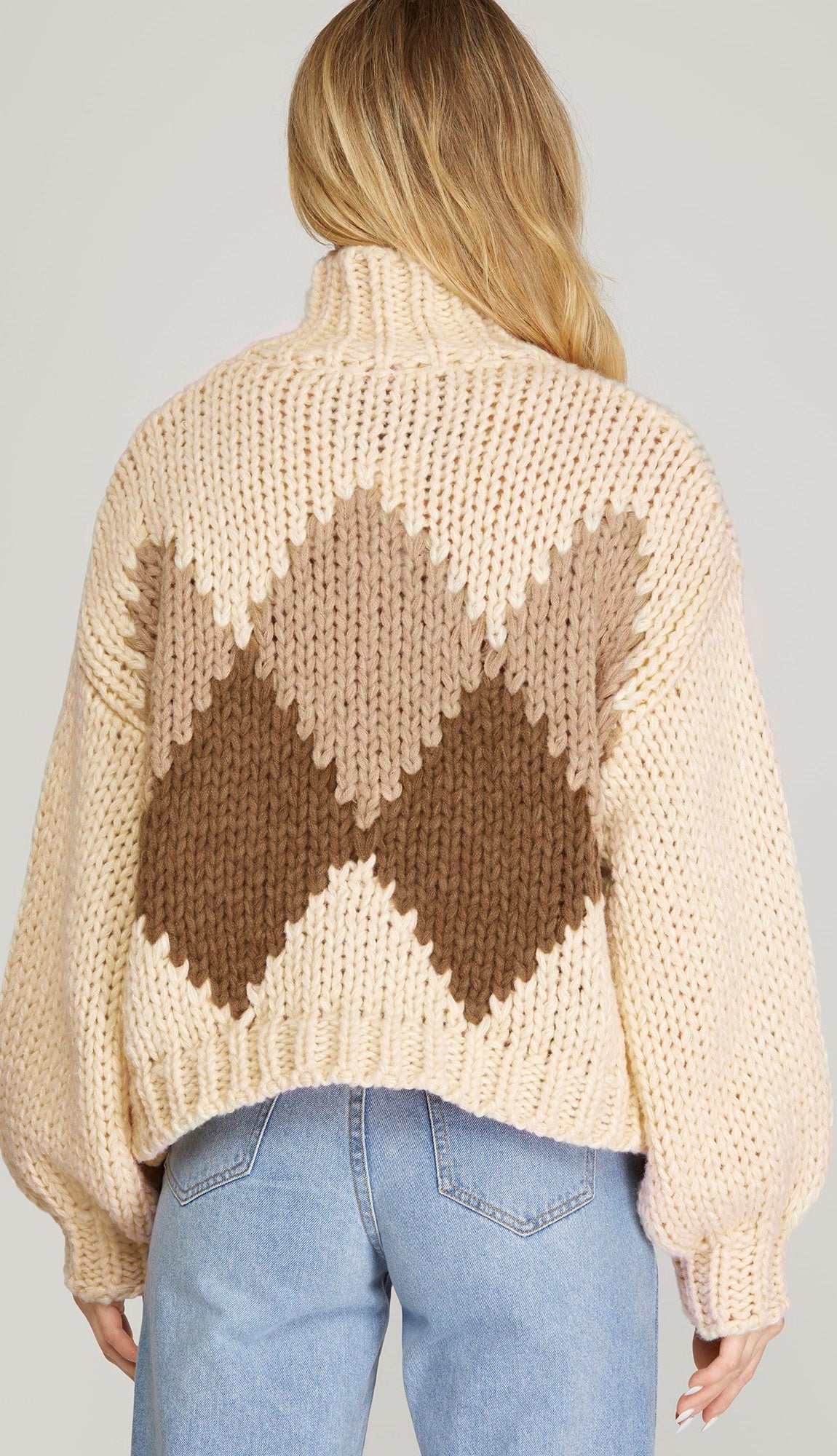 Lainee Color Block Diamond Sweater- Cream/Brown