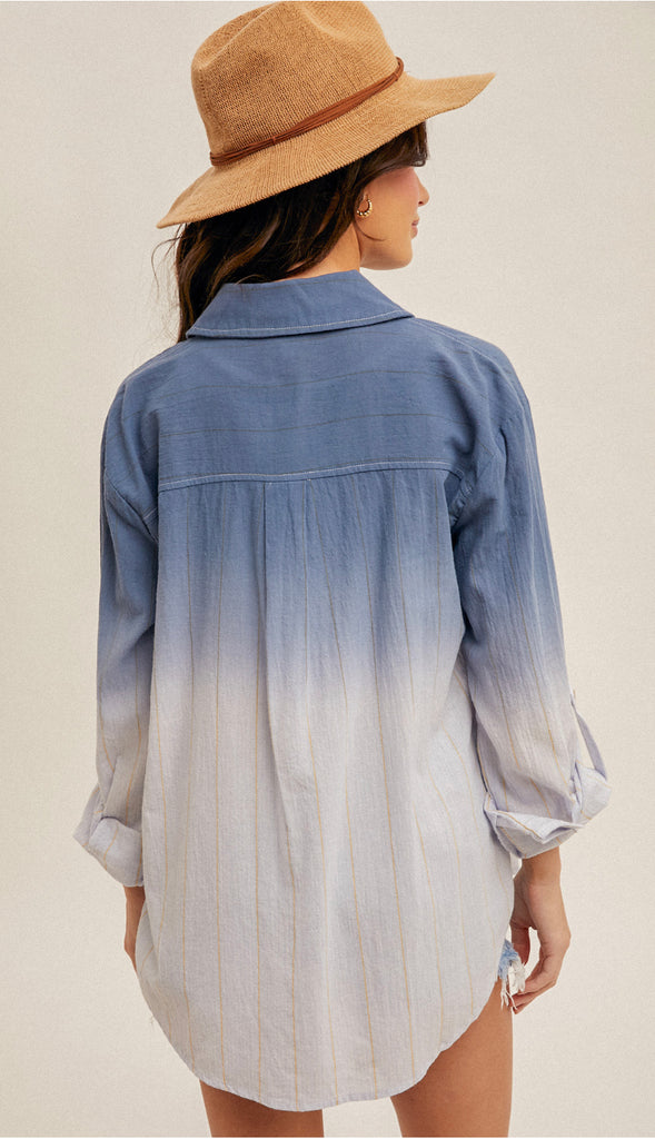 Dip Dye Button Down Shirt- Denim Blue