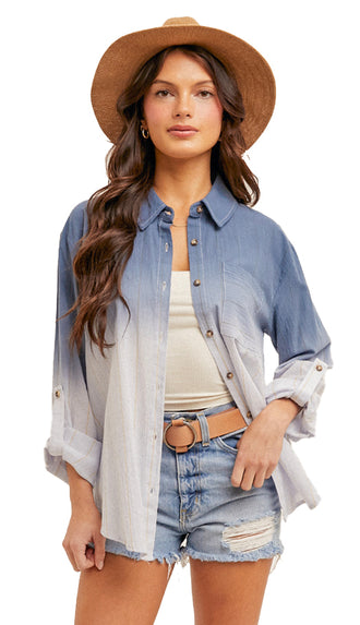 Dip Dye Button Down Shirt- Denim Blue