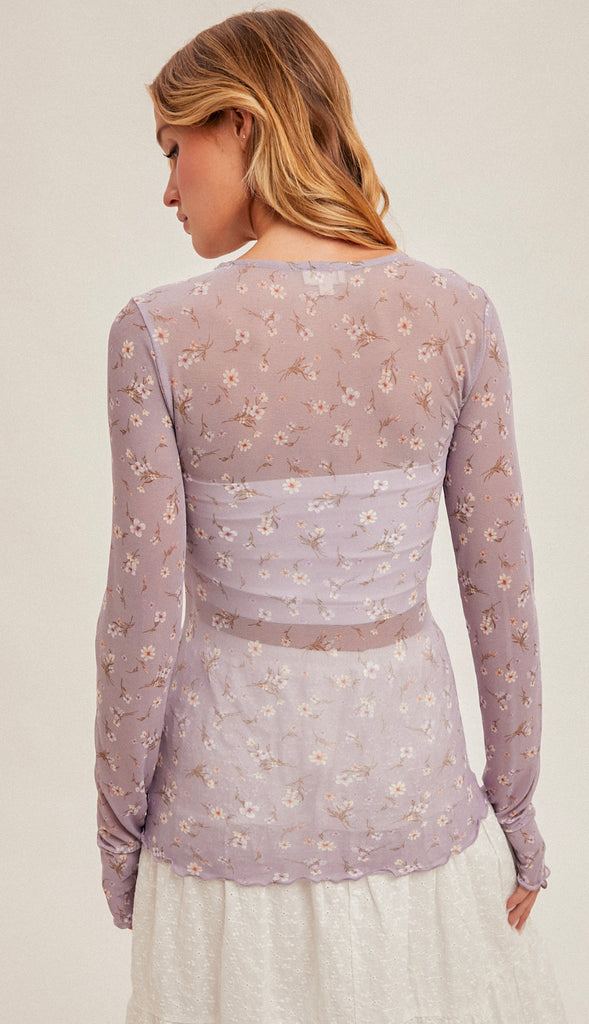 Spring On Floral Mesh Top- Olive