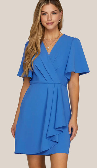 That's A Wrap Ruffled Wrap Dress- Diva Blue