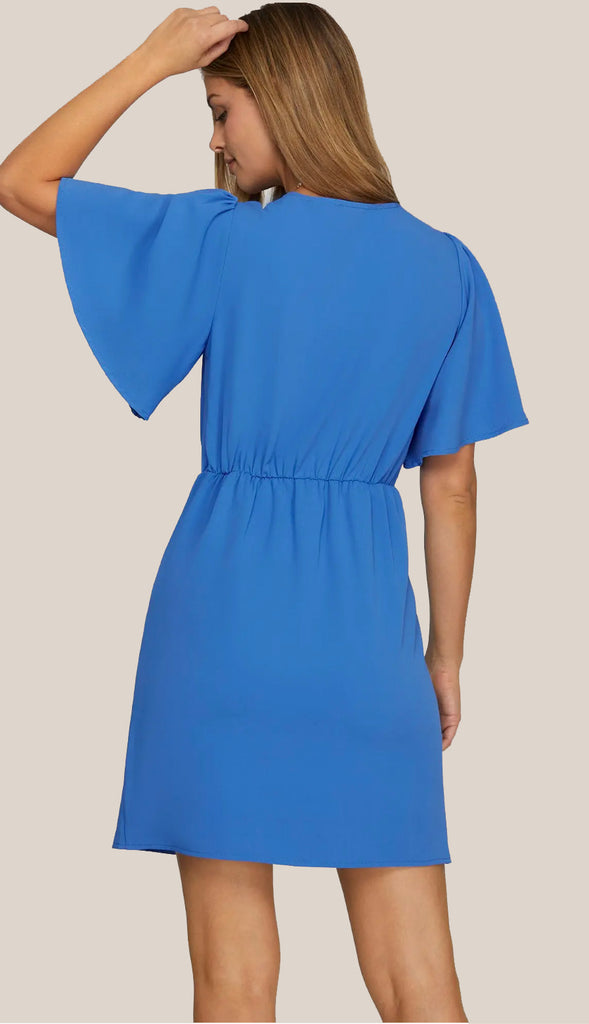 That's A Wrap Ruffled Wrap Dress- Diva Blue
