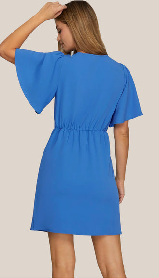 That's A Wrap Ruffled Wrap Dress- Diva Blue
