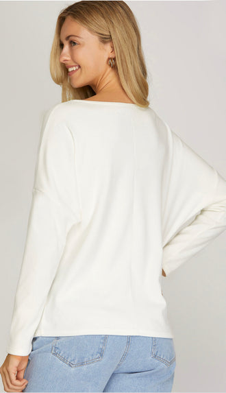 Grab And Go Dolman Sleeve Brushed Top - Off White