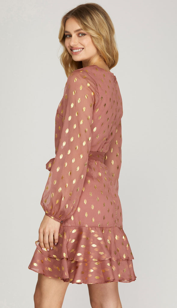 Gold Dot Chiffon Dress - Lt. Mocha