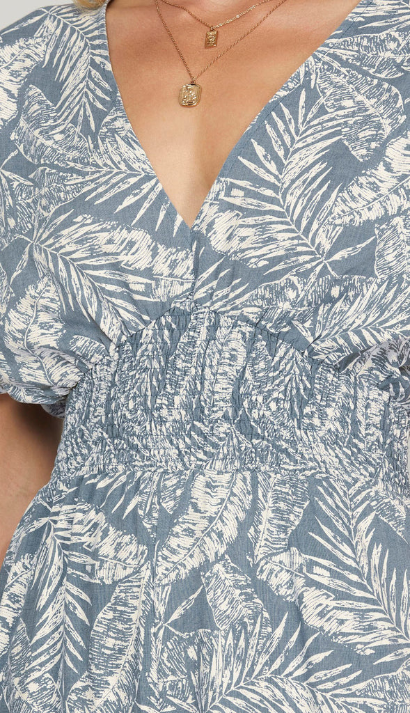Destin Short Sleeve Printed Jumpsuit- Blue Grey