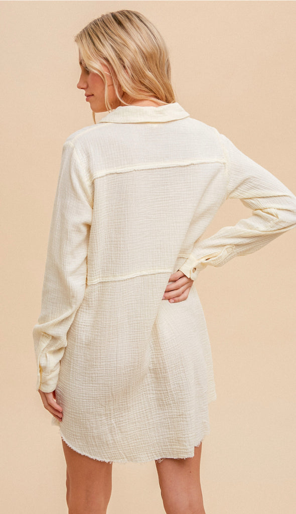 Spring Breeze Textured Collared Tunic- Ecru