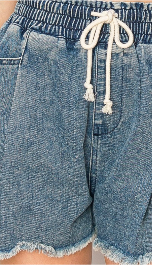 Casual Day Drawstring Denim Shorts- Light Denim