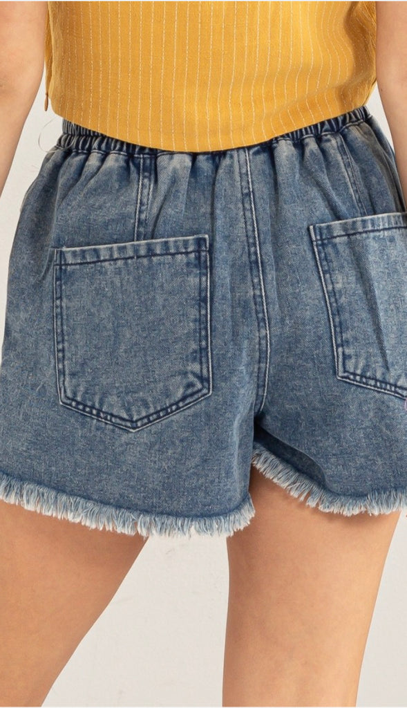 Casual Day Drawstring Denim Shorts- Light Denim