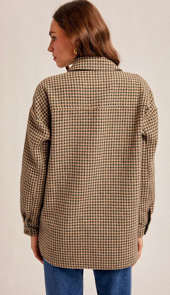 Houndstooth Button Down Shacket- Emerald Green