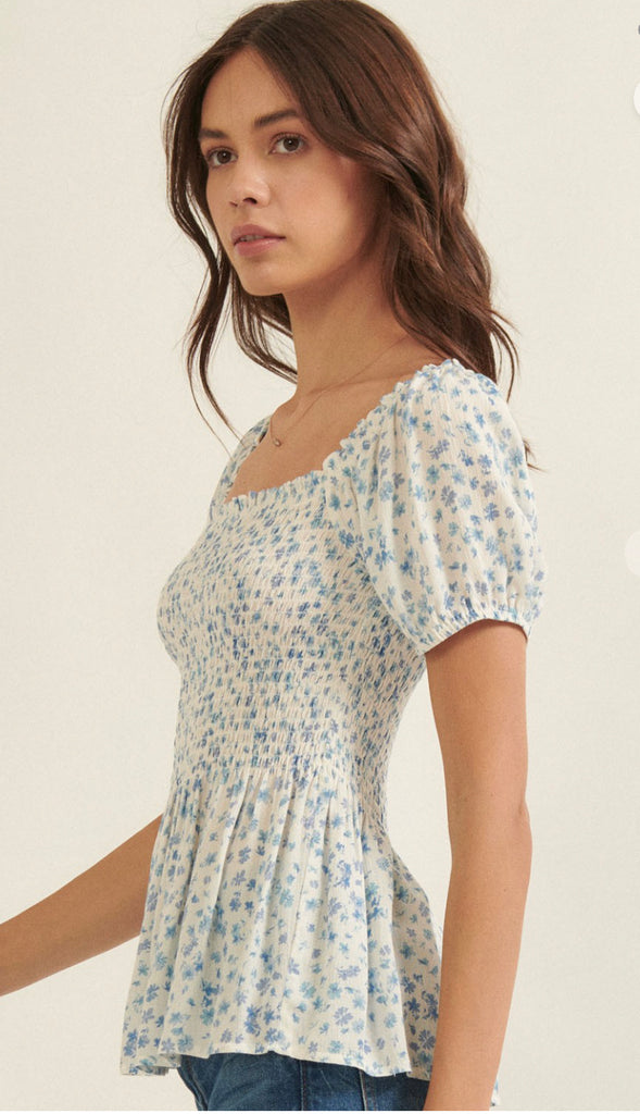 Reesa Floral Puff Sleeve Top- Yellow