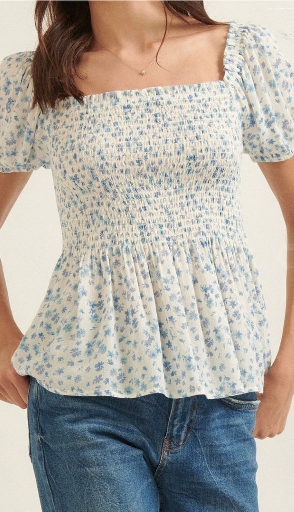 Reesa Floral Puff Sleeve Top- Yellow