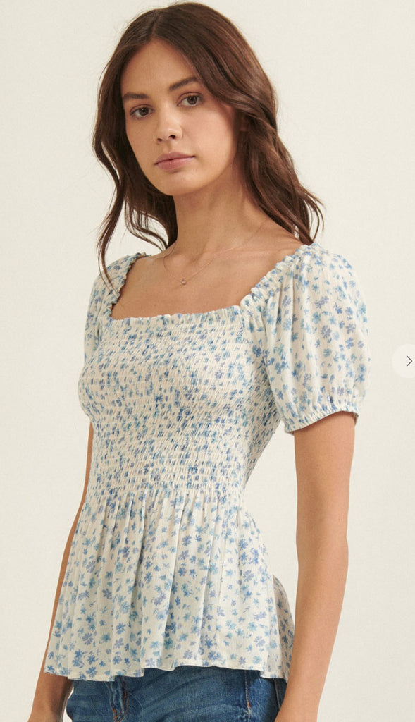 Reesa Floral Puff Sleeve Top- Yellow