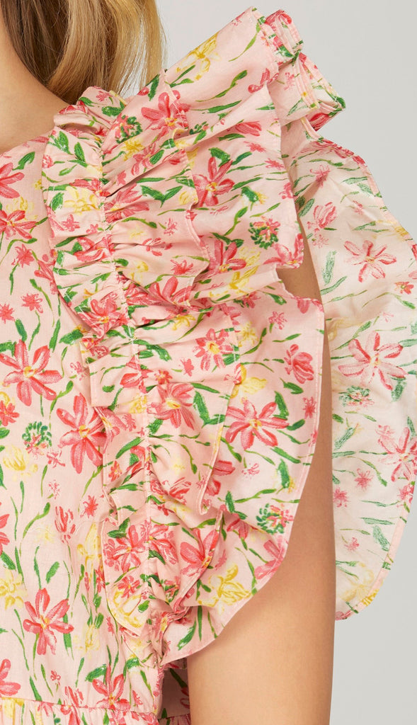 Poplin Floral Dress- Pink/Red