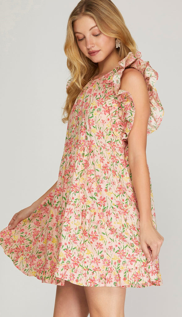 Poplin Floral Dress- Pink/Red