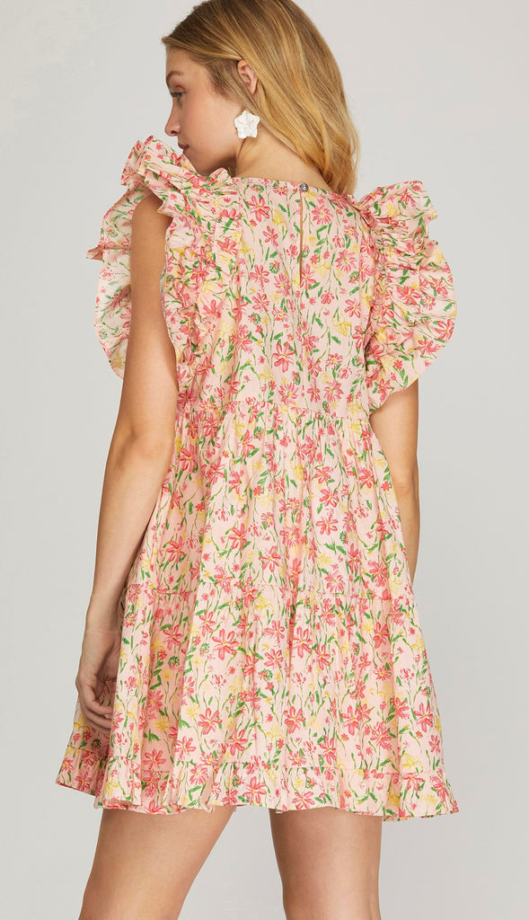 Poplin Floral Dress- Pink/Red