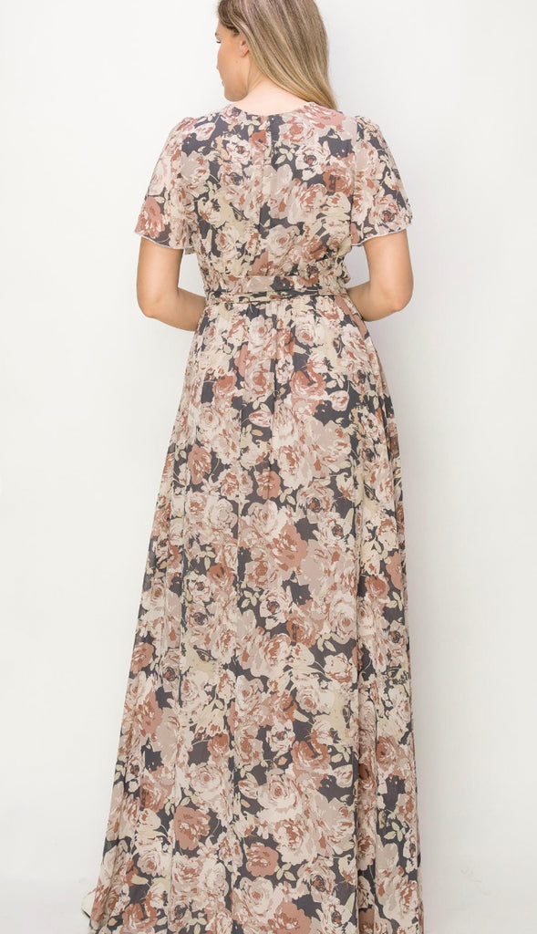Holly Floral Wrap Front Slit Maxi Dress- Mauve