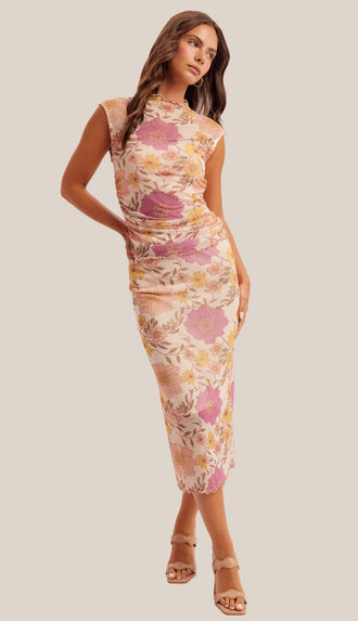 Heather Floral Mesh Print Midi Skirt- Multi