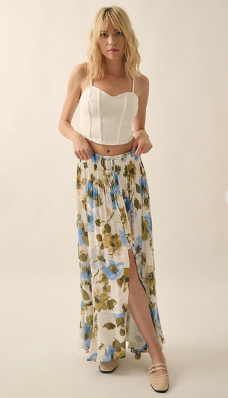 Alex Floral Button Front Maxi Skirt- Off White