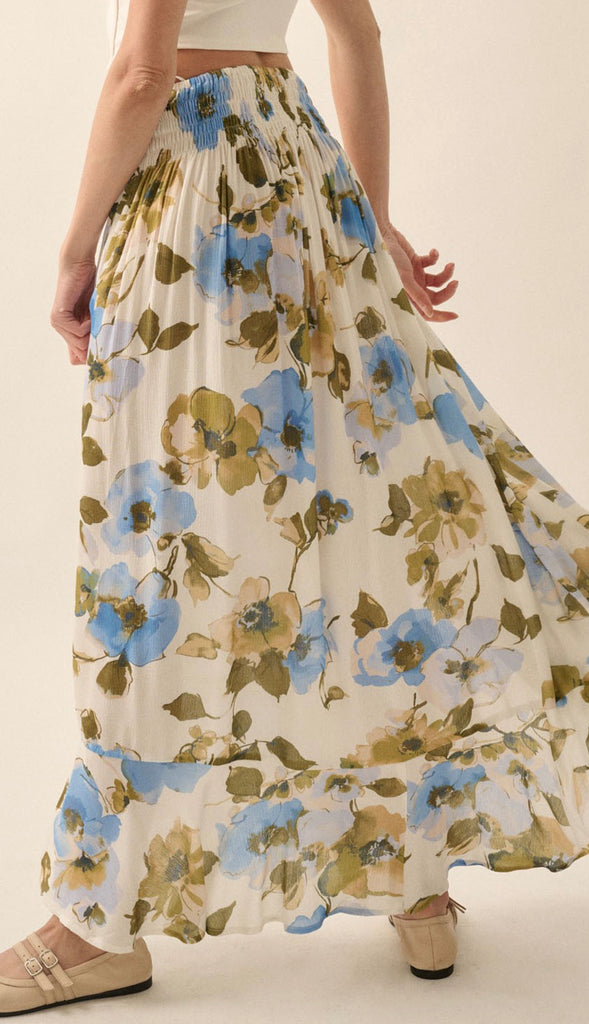 Alex Floral Button Front Maxi Skirt- Off White
