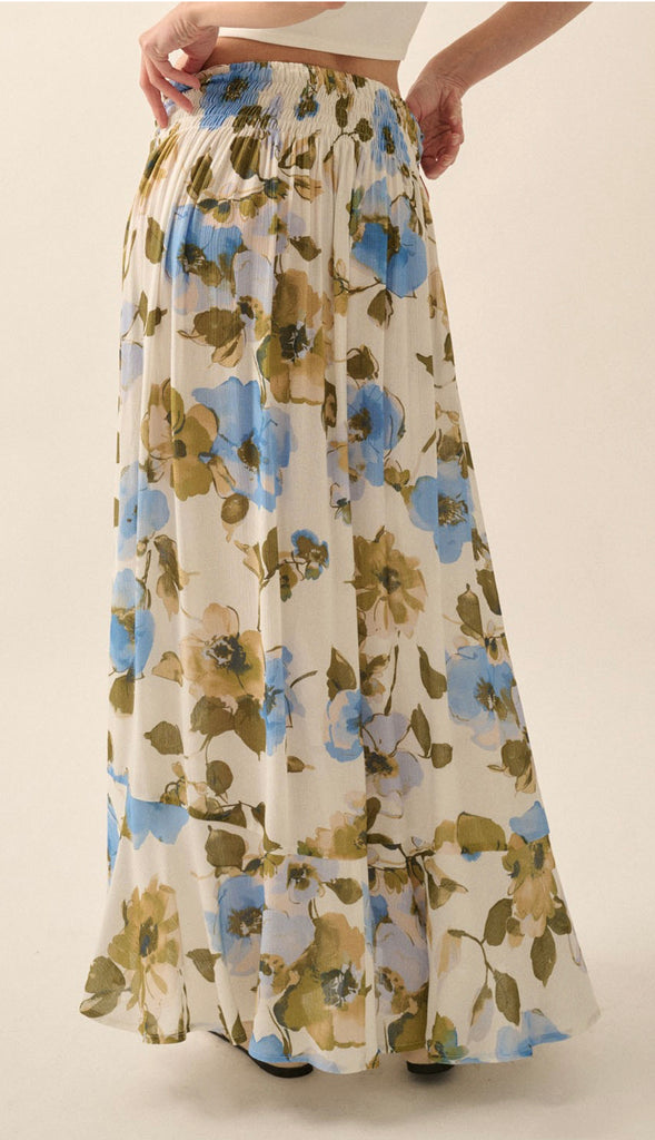 Alex Floral Button Front Maxi Skirt- Off White