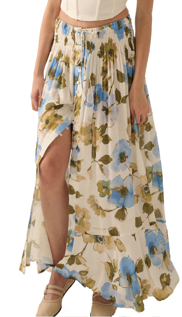Alex Floral Button Front Maxi Skirt- Off White
