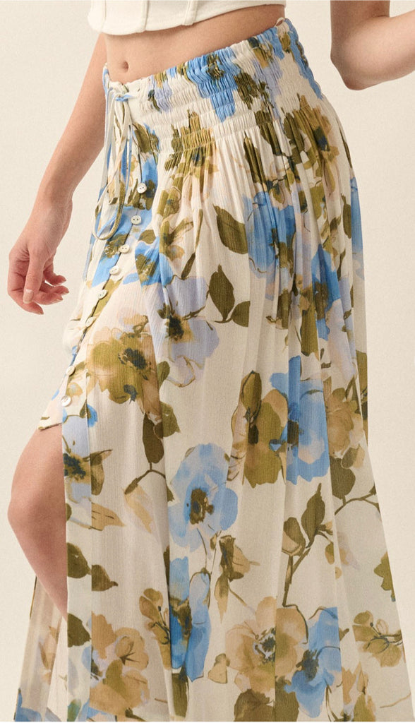 Alex Floral Button Front Maxi Skirt- Off White