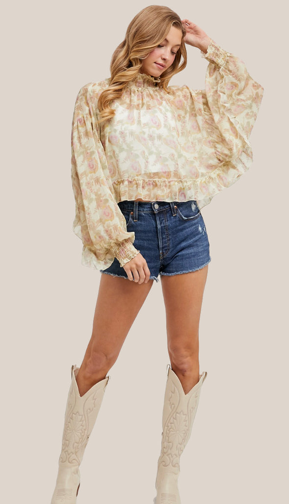 In This Moment Floral Print Chiffon Top- Pink