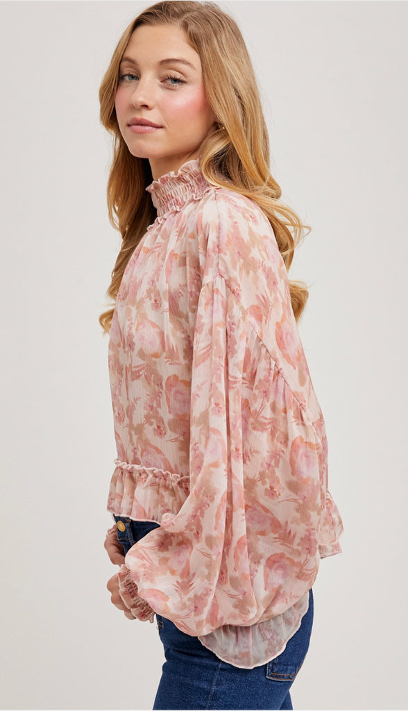 In This Moment Floral Print Chiffon Top- Vanilla