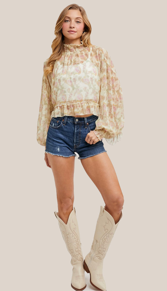 In This Moment Floral Print Chiffon Top- Pink